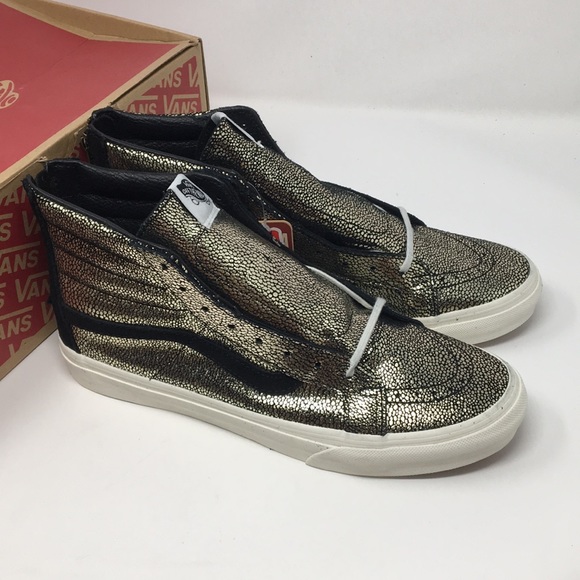 VANS SK8 hi slim zip Gold Black Hip Shoes 8.5 10 - Picture 1 of 5